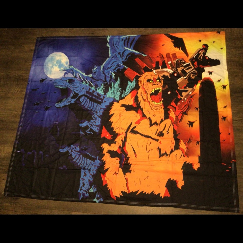 Godzilla King Kong: Animated Tapestry Wall Hanging Banner Poster Art: 60” x 50”